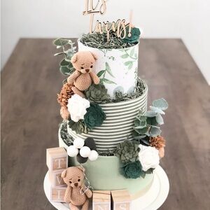 Elegant Green and Cream Baby Shower Cake Decoration